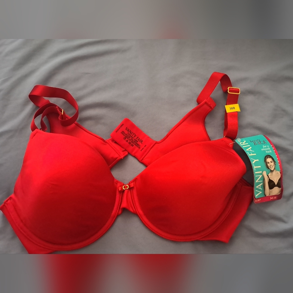 Vanity Fair Red Underwire Bra with Adjustable Straps - 38B
